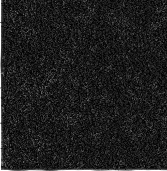 Ottomanson 2' x 2' Shaggy Area Rug - Plush & Cozy Non-Slip Carpet for Bedroom, Living Room & Nursery - Non Shedding & Durable for High-Traffic Areas, Black