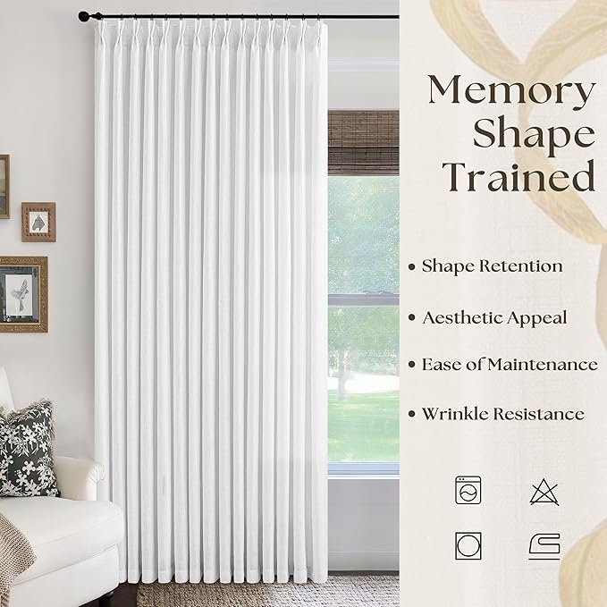 Snow White 84 Inches Long 70 Inch Wide Curtains for Living Room Light Filtering Semi Sheer Modern Farmhouse Pleated Curtain Back Tab for Patio Sliding Door Dining Room Large Window 1 Panel 70x84