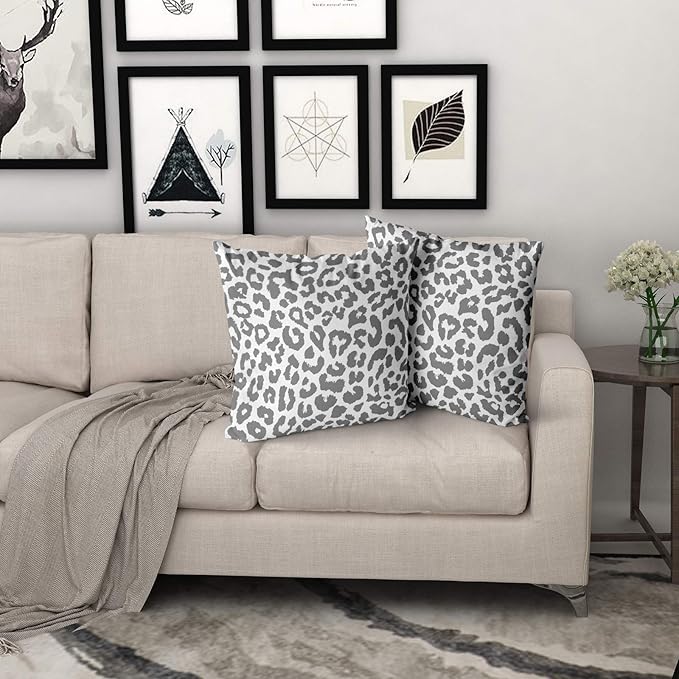 Grey Leopard Print Pillowcase 2pcs Snow Cheetah Animal Print Pillow Covers 18x18 Inch Cheetah Decorative Throw Pillow Cover Watercolor Gray Throw Pillow Cover Cotton Cushion Home Décor