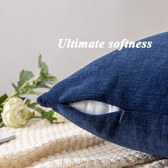 GAWAMAY Decorative Square Throw Pillow Covers 22"x22" Inch Set of 2, Super Soft Chenille Pillows Farmhouse Fall Pillowcase for Living Room Bedroom Sofa Couch Cushion Cover Navy Blue 55x55cm