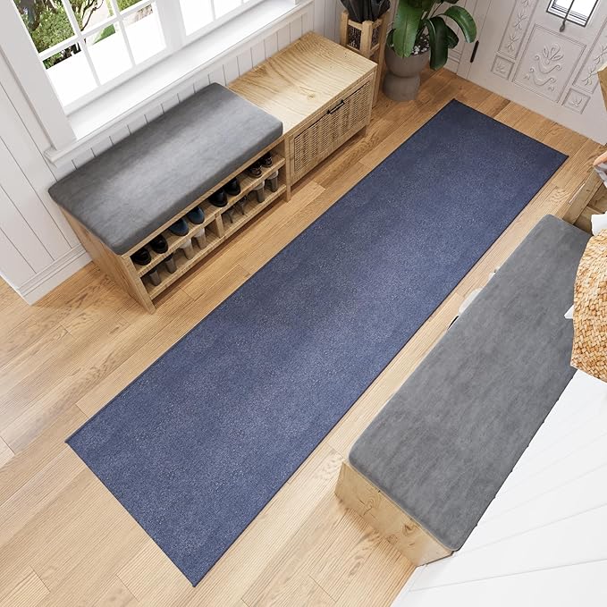 Ottomanson 2'7" x 46' Ultra-Thin Hallway Runner Rug - Durable Non-Slip Carpet for High-Traffic Areas - Fits Under Doors for Seamless Entry - Ideal for Kitchen, Entryway, Bedroom & Living Room, Navy
