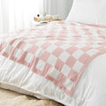 Carriediosa Checkered Throw Blanket 90" X 90" Queen, 400GSM Ultra Soft Microfiber Fuzzy Fluffy Reversible Cute Preppy Knitted Blankets Cozy Plush Fall Throws for Couch, Bed, Sofa, Dusty Pink