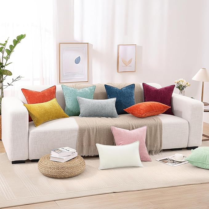 decorUhome Couch Throw Pillow Covers 22x22 Set of 2, Decorative Soft Euro Neutral Chenille Pillow Covers with Elegant Design for Sofa Bed Living Room Home Decor, Blush Pink