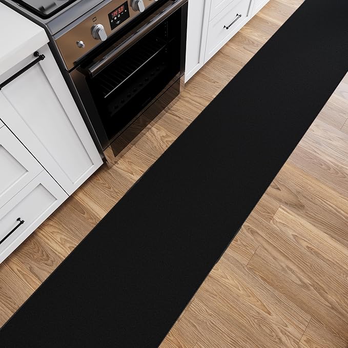 Ottomanson 2x16 Non Slip Extra Long Hallway Runner Rug with Rubber Backing - Solid Modern Kitchen Rug for Bedroom or Living Room, Black, 2' x 16'