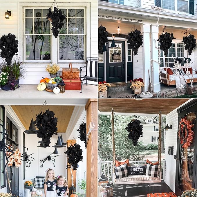 RECUTMS Black Maple Leaf Garland 2PCS Artificial Hanging Fall Halloween Maples Leaves Swag Plants 2.5ft Faux Silk Autumn Garlands for Indoor Outdoor Thanksgiving Party Home Room Fireplace Patio Decor