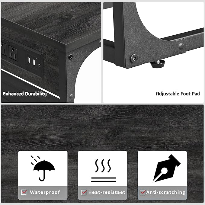 TUTOTAK C Shaped End Table with Charging Station, Side Table for Sofa, Couch Table with Storage Bag, Set of 2, TV Tray Table with 2 USB Ports and Outlets for Living Room, Bedroom, TB01BY0242