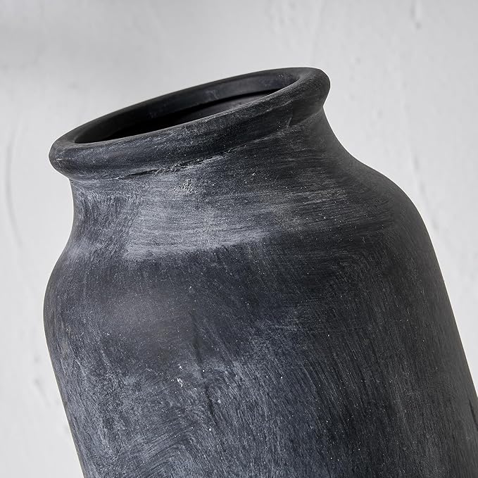 SIDUCAL Rustic Farmhouse Flower Vase | 9.5 Inch Large Ceramic Vase | Pampas Grass | Modern Farmhouse Decor for Home Decor, Table, Living Room Decoration, Shelf Decor, Mantel, Black
