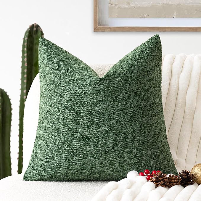 Foindtower Decorative Textured Boucle Throw Pillow Covers Accent Solid Pillow Cases Neutral Soft Cozy Couch Cushion Case for Chair Sofa Bedroom Living Room Home Decor 16x16 Inch,1PC,Hunter Green