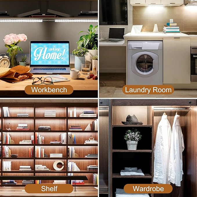 Under Counter Lights for Kitchen, 3 Packs x 12 Inch Dimmable LED Under Cabinet Lighting, Cold White 6000K, Plug-in Under Cabinet Lights with Memory Function
