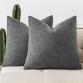Woaboy Pack of 2 18x18 Inch Decorative Boucle Throw Pillow Covers Textured Square Pillowcaes Accent Solid Cozy Soft Cushion Covers Home Decor for Sofa Couch Living Room Home Decor,Dark Gray