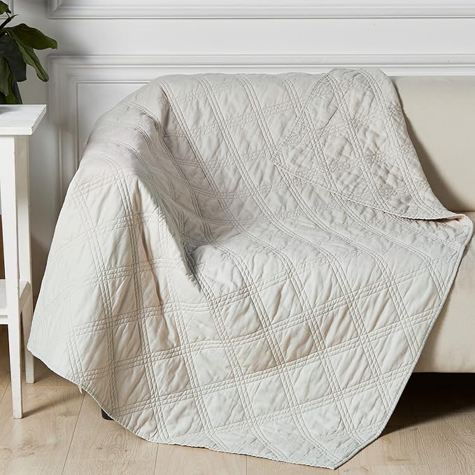 Levtex Home - 100% Linen Front/100% Cotton Back - Quilted Throw - Washed Linen - Natural - Throw Size (50 x 60in.)