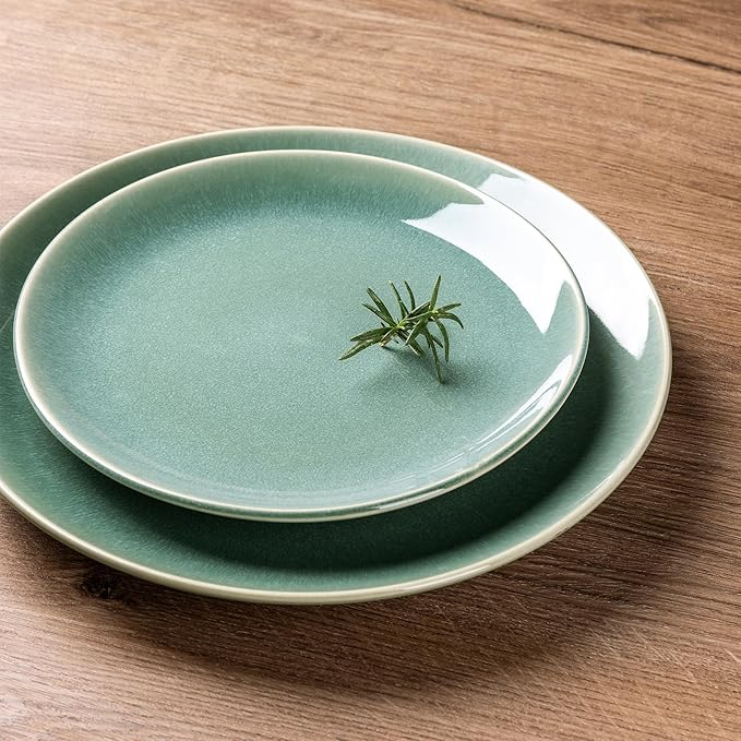GBHOME Ceramic Dinnerware Sets for 4, 12 Pieces Stoneware Plates and Bowls Sets, Reactive Glaze Dishes -Scratch Resistant, Dishwasher&Microwave Safe-Malachite Green