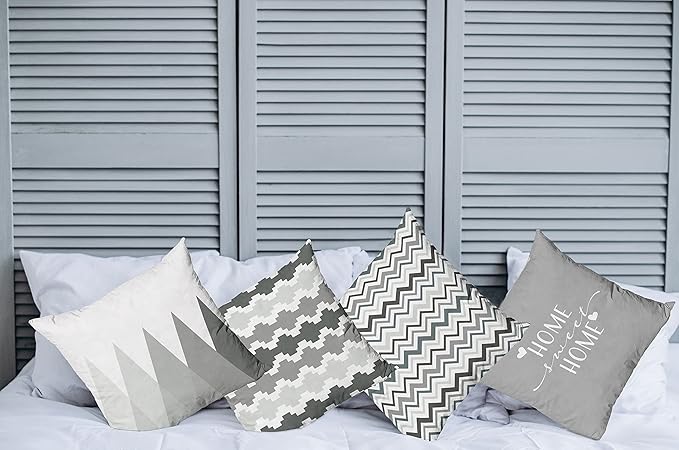 Ambesonne Modern Throw Pillow Cushion Case Pack of 4, Geometric Style Pattern of Triangles Zigzags Love Home Phrase Print, Modern Accent Double-Sided Digital Printing, 24", Pale Grey White and Dimgray