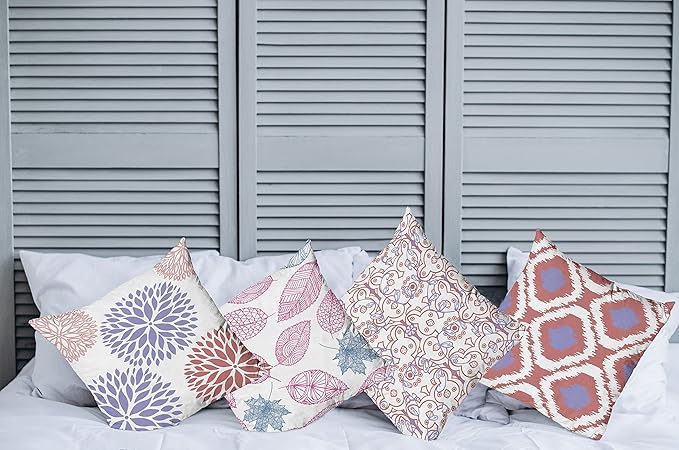 Ambesonne Vintage Throw Pillow Cushion Case Pack of 4, Bohemian Ornamental Leaves Dahlia Pattern Geometric Art Curlicue Motif, Modern Accent Double-Sided Digital Printing, 20", Lavender Pale Maroon