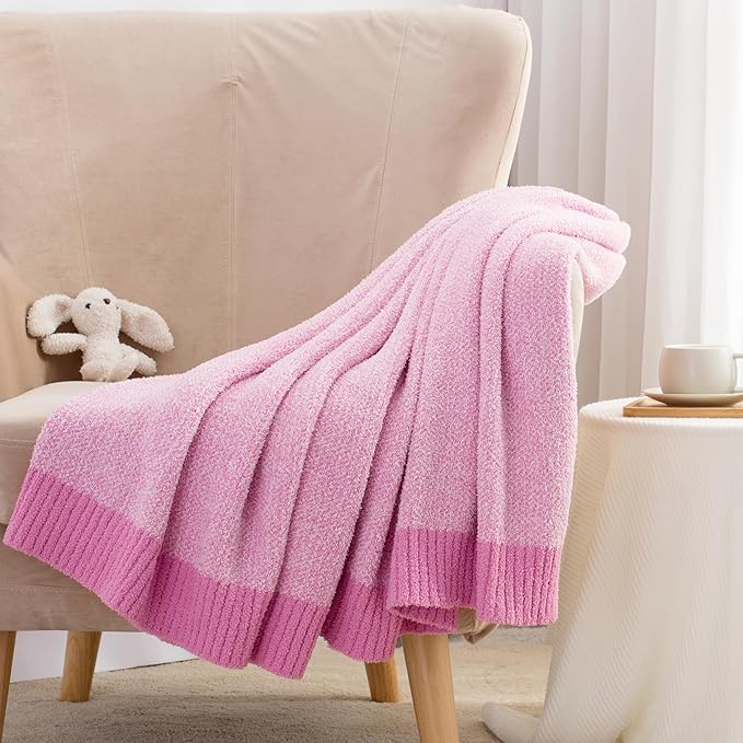 Carriediosa Heather Throw Blanket 60" X 80" Twin, 400GSM Ultra Soft Microfiber Fuzzy Fluffy Reversible Knitted Blankets Cozy Plush Lightweight and Warm Fall Throws for Couch, Bed, Sofa, Hot Pink