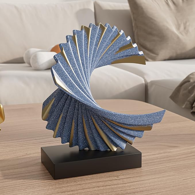 Ocean Wave Sculpture Modern Funky Decor Wave Sea Ornament, Resin Statue Home Decor Abstract Statues Office Desk Decor Shelf Decor Accents for Men(Dark Blue)