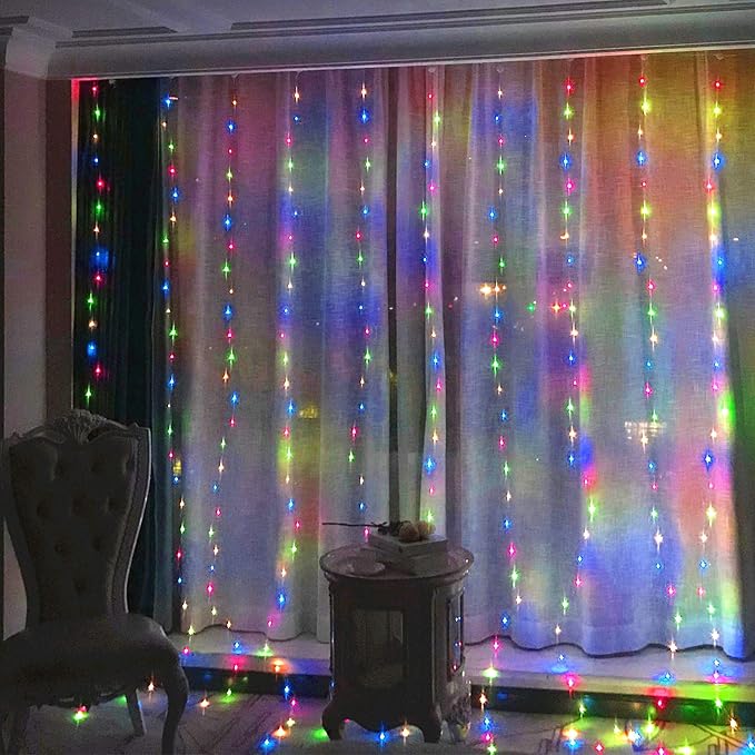 HOME LIGHTING Window Curtain String Lights, 300 LED 8 Lighting Modes Fairy Copper Light with Remote, USB Powered Waterproof for Christmas Bedroom Party Wedding Home Garden Wall Decorations, Multicolor
