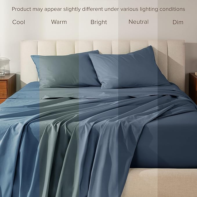 Bare Home 100% Organic Cotton Full Sheet Set - Crisp Percale Weave - Lightweight & Breathable - Bedding Sheets & Pillowcases (Full, Bering Sea)