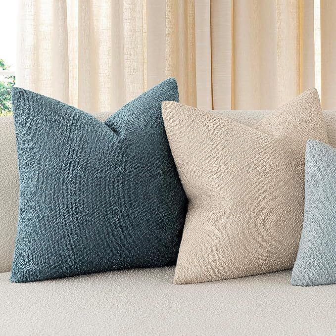 Foindtower Decorative Textured Boucle Throw Pillow Covers Accent Solid Pillow Cases Neutral Soft Cozy Couch Cushion Case for Chair Sofa Bedroom Living Room Home Decor 26x26 Inch,1PC,Misty Blue