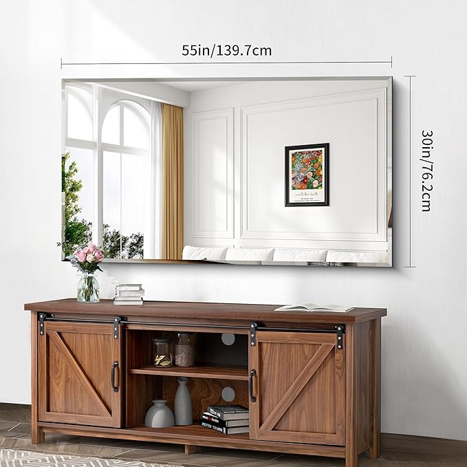 Large Beveled Mirror, 30x55 Frameless Beveled Bathroom Mirrors for Over Sink, Upgraded Shatterproof Beveled Frameless Vanity Mirror for Bathroom,Bedroom,Living Room and Entryway