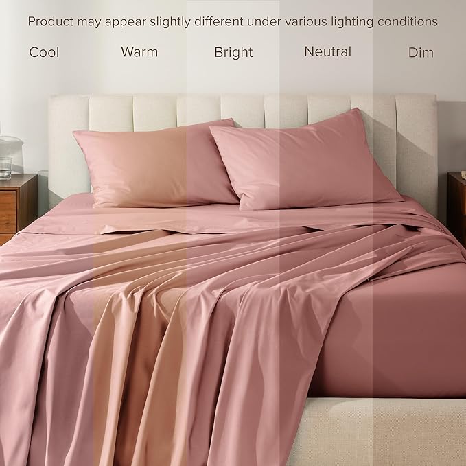 Bare Home 100% Organic Cotton Twin Sheet Set - Crisp Percale Weave - Lightweight & Breathable - Bedding Sheets & Pillowcases (Twin, Dusty Rose)