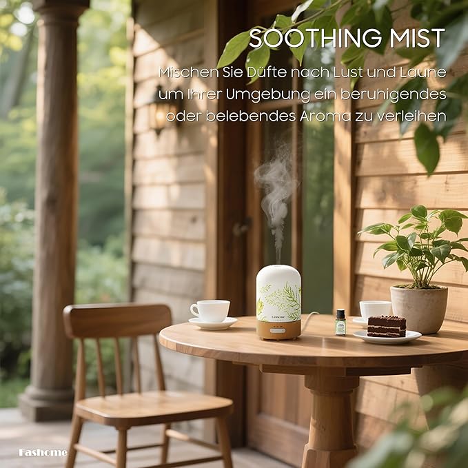 Essential Oil Diffuser with Jasmine Oil, 100ml Ultrasonic Aromatherapy Humidifier, 6 in 1 Scent Vaporizer with Timer and Auto-Off (Summer-Jasmine)
