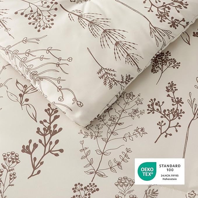 Bedsure King Comforter Set - Beige Bed Set, 3 Pieces Cute Floral Bedding, 1 Soft Botanical Flowers Comforter and 2 Pillow Shams