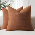 Decorative Linen Throw Fall Pillow Covers 20x20 Set of 2 Solid handcrafted Striped Cushion Covers for Bed Soft Modern Farmhouse Neutral Pillowcase for Couch Bedroom Living Room Home Fall Decor(Rust)