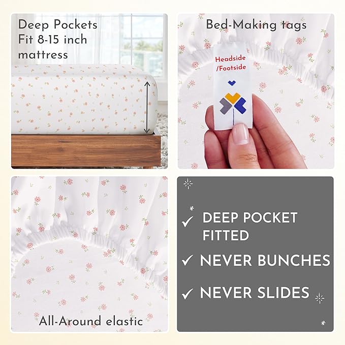 California Design Den Printed Twin XL Sheet Sets - 400 Thread Count Sateen, Natural 100% Cotton Bed Sheets, Deep Pockets, Cooling and Durable Bedding Set - Soft Floral