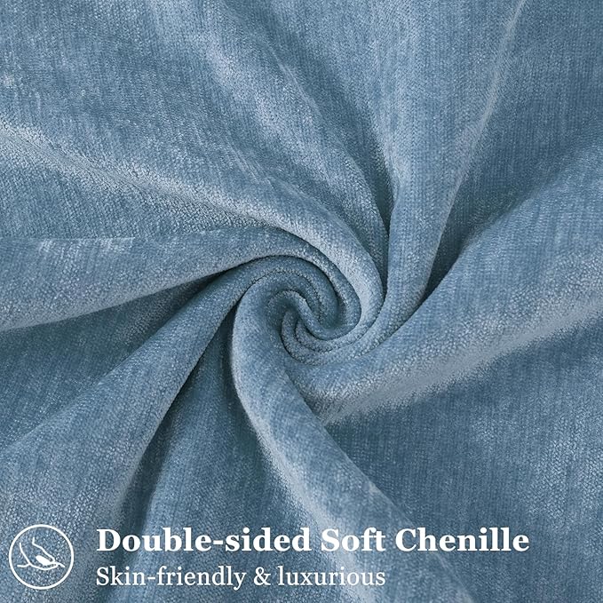 decorUhome Couch Throw Pillow Covers 12x20 Set of 2, Decorative Soft Euro Neutral Chenille Lumbar Pillow Covers with Elegant Design for Sofa Bed Living Room Home Decor, Blue