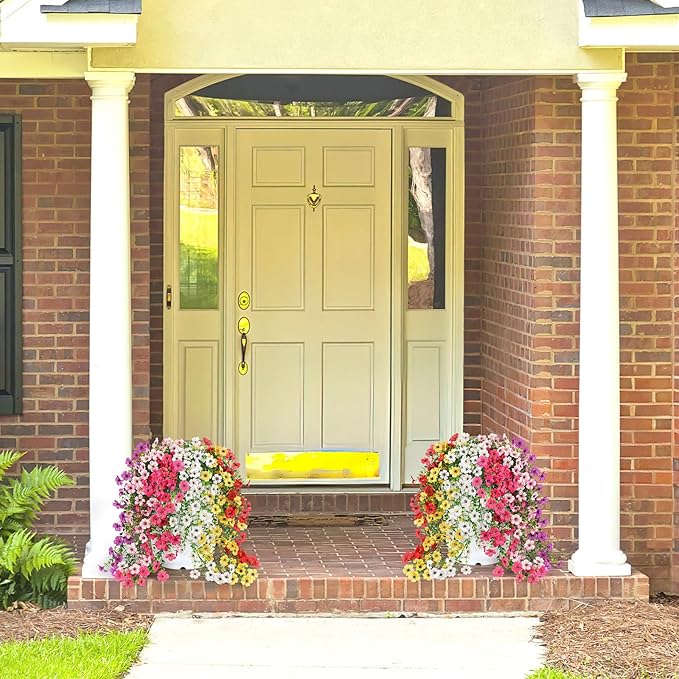 Artificial Hanging Flowers for Outdoors Faux Plants for Spring Summer Decoration,6 Bundles UV Resistant Realistic Silk Flowers Indoor Outside Garden Porch Patio Balcony Yard Farmhouse