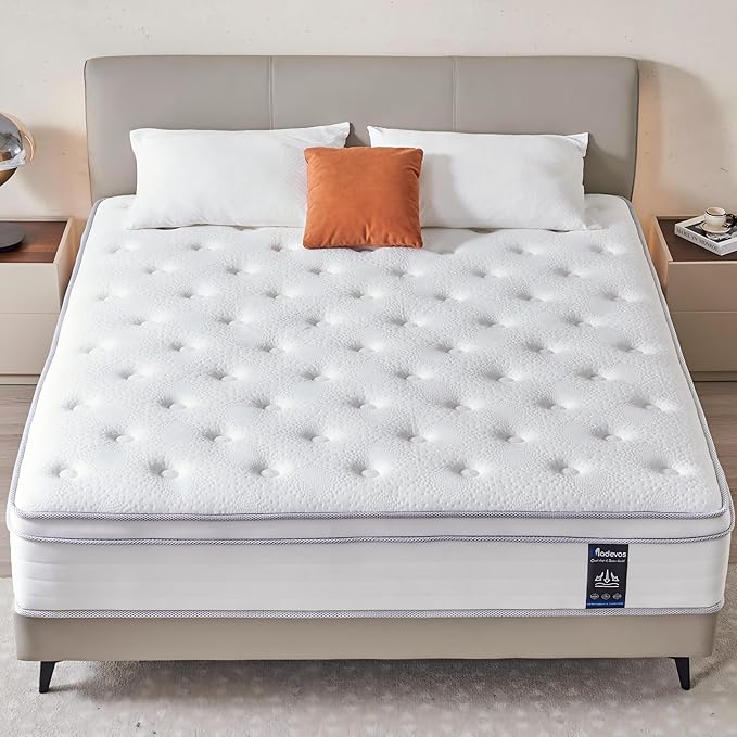 Full Size Mattress, 10 Inch Hybrid Mattress in a Box, Memory Foam and Individual Pocket Springs, Fiberglass Free, Soft and Breathable, Medium Firm Feel