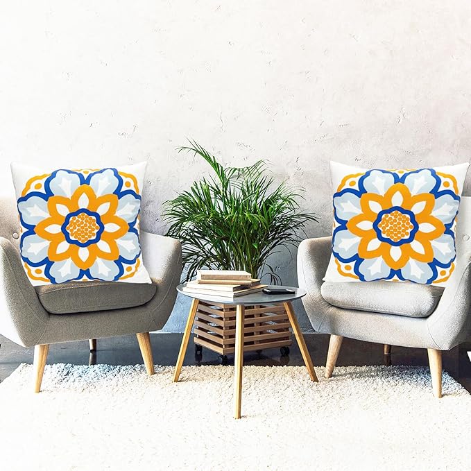 Decorative Throw Pillow Covers Set of 2 Dahlia Floral Pillow Covers 18x18 inch Super Soft Short Plush Square Throw Pillows,Farmhouse Outdoor Pillow Covers for Couch Sofa Bed Living Room