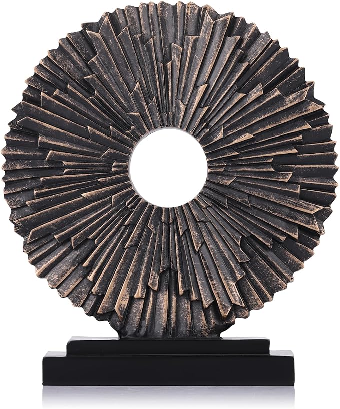 Gold Home Decor Sculpture, Above Kitchen Cabinet Decor Aesthetic, Living Room Decor Round Statue Medallion, Center Pieces Decoration for Table - Ideal Coffee Table Blue Bedroom, Office Desktop Decor