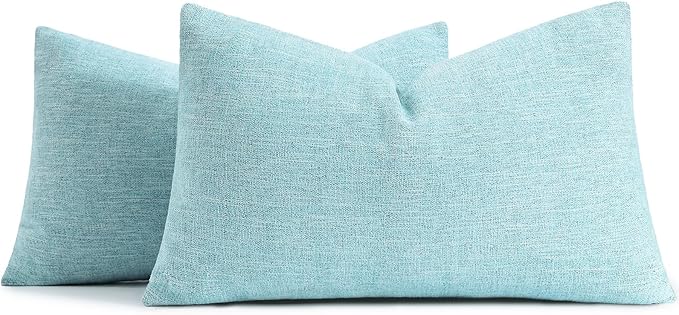 decorUhome Chenille Decorative Throw Pillow Covers 12x20 Set of 2, Lumbar Farmhouse Textured Neutral Solid Accent Pillow Covers for Couch Sofa Bed Living Room Home Decor, Turquoise