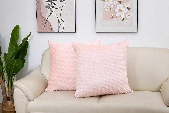 2 Packs Throw Pillow Covers, Neutral Decorative Couch Pillow Cover for Living Room Bed Sofa Rustic Farmhouse Boho Home Decor, Soft Plush Cushion Case Slipcover (Light Pink, 26"x 26")