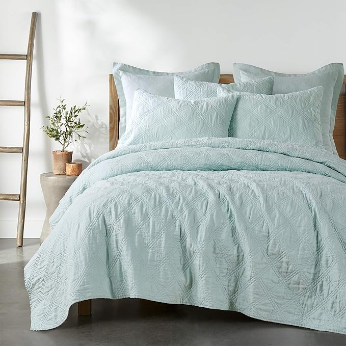 Levtex Home - 100% Linen Front/100% Cotton Back - Full/Queen Quilt - Washed Linen - Spa - Quilt Size (88 x 92in.)