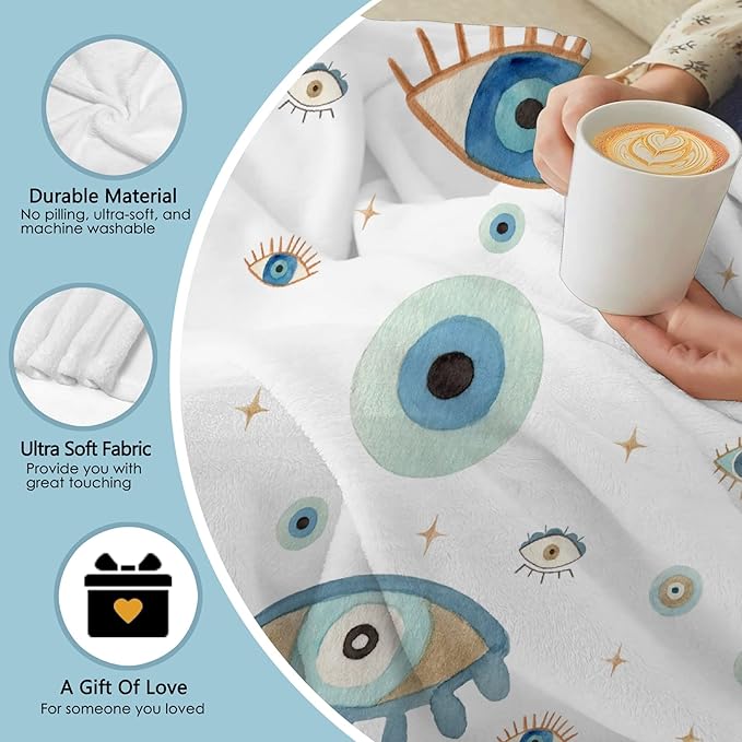 Custom Name Blanket with Evil Eye, Personalized Spiritual Blanket Evil Eye Decor for Car Couch Bedroom,Customized Magic Evil Eye Pattern Home Decor for Men Women,40"x50"-Kids/Throw Size