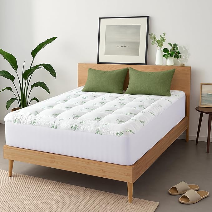 Ultra Soft King Size Mattress Topper - Viscose Made from Bamboo Pillow Top Mattress Pad for Back Pain Relief - Naturally Cooling for Hot Sleepers, Green