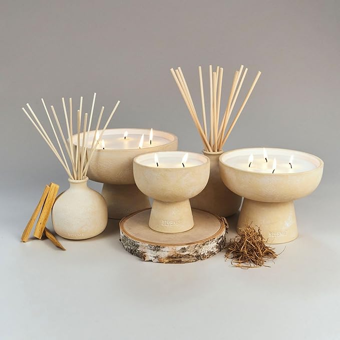 BLUEME Spiritual-Palo Santo & Vetiver, 2 Wick, Refillable Wellness Candle, Contains Essential Oil, Sustainable, Hand Finished, Hand Poured, Premium, Luxury Ceramic, Natural Cotton Wick, Soy-Wax Blend
