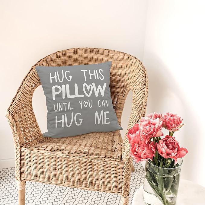 Sufamb Hug This Pillow Until You Can Hug Me Throw Pillow Covers Decor, 24'' x 24'' Pillow case, Boyfriend Girlfriend Birthday Gifts，Long Distance Relationships Gifts， Valentine's Day Gifts(Gray)