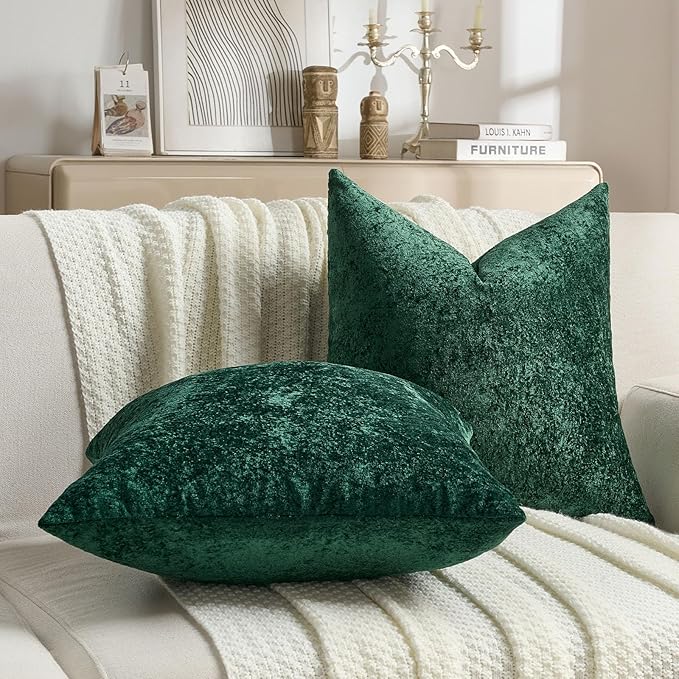 FUTEI Dark Green Flannel Throw Pillow Covers 18x18 Inch Set of 2,Soft Dimensional Textured Cushion Cases,Modern Home Decor for Couch Living Room