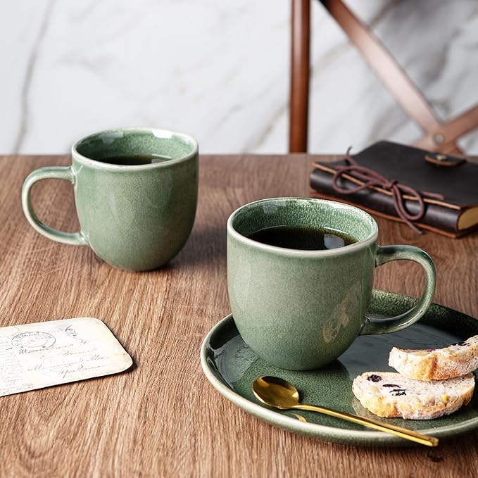AmorArc 12oz Coffee Mugs, Ceramic Coffee Mugs set of 6 for Man, Woman, Dad, Mom, Modern Coffee Mugs with handle for Latte/Cappuccino/Milk/Cocoa. Dishwasher&Microwave Safe, Jade Green