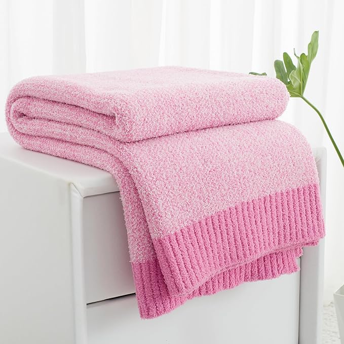 Carriediosa Heather Throw Blanket 60" X 80" Twin, 400GSM Ultra Soft Microfiber Fuzzy Fluffy Reversible Knitted Blankets Cozy Plush Lightweight and Warm Fall Throws for Couch, Bed, Sofa, Hot Pink