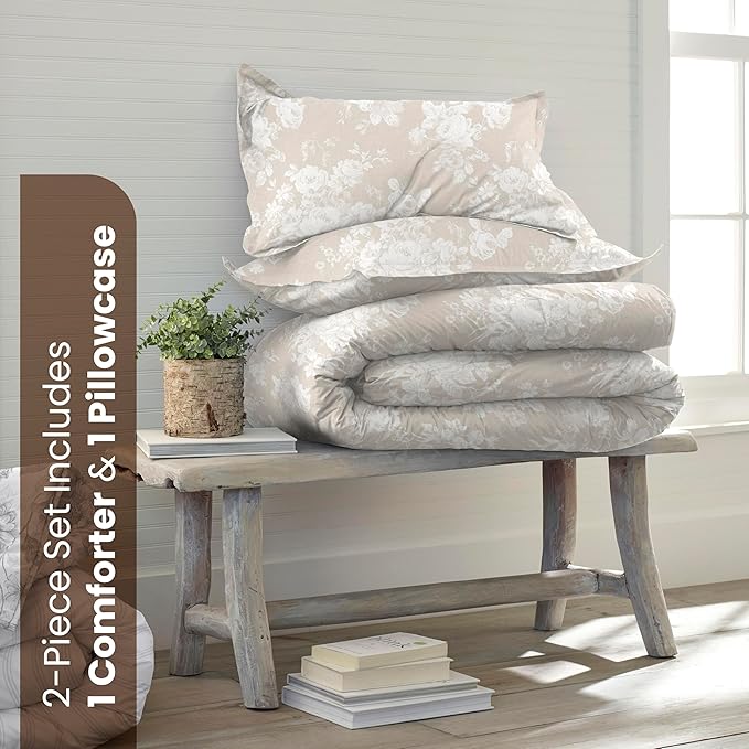 Martex EcoPure Comfort Wash 2-Piece Print Twin Comforter Set – 100% Organic Cotton - All-Season - Breathable & Lightweight – Easy Care – Sienna