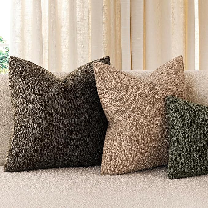 Foindtower Decorative Textured Boucle Throw Pillow Covers Accent Solid Pillow Cases Neutral Soft Cozy Couch Cushion Case for Chair Sofa Bedroom Living Room Home Decor 24x24 Inch,1PC,Chocolate