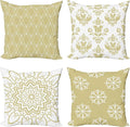 Ambesonne Retro Throw Pillow Cushion Case Pack of 4, Trellis Grid Medieval Floral Damask Mandala Flower Ornament in Modern Monochrome, Modern Accent Double-Sided Digital Printing, 20", Pale Khaki