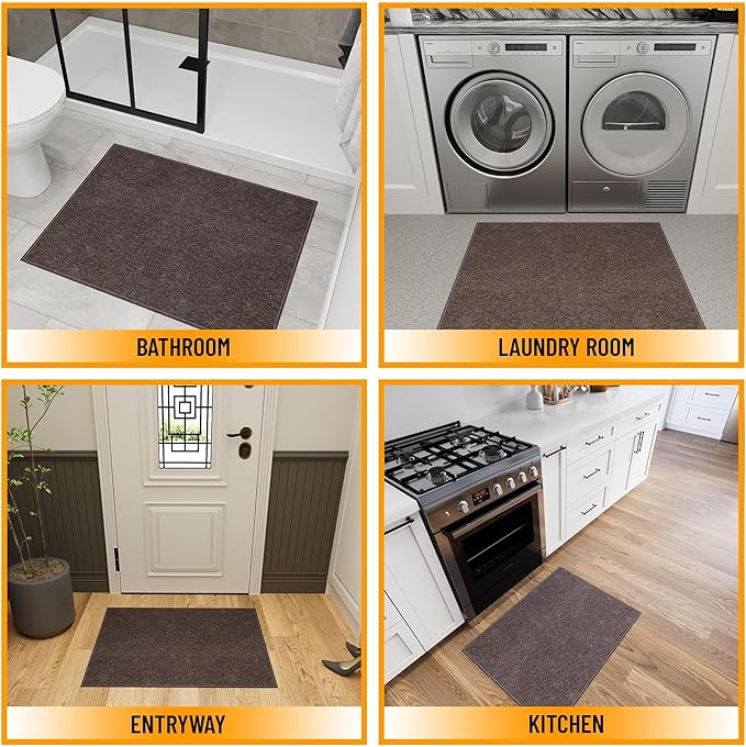 Ottomanson 2'7" x 4' Ultra-Thin Entryway Rug - Durable Non-Slip Mat for High-Traffic Areas - Fits Under Doors for Easy Entry - Ideal for Front Door, Hallway, Kitchen, Bathroom & Mudroom, Brown