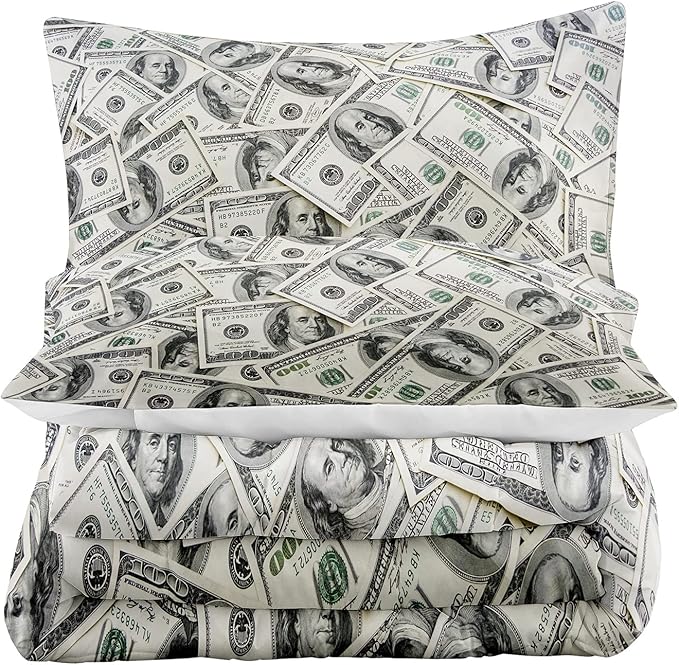 Tailor Shop Dollar Money Comforter Set for Boys Kids Ultra Soft Microfiber One Hundred Dollar Cash Money Bedding Sets Twin Size with 1 Comforter and 1 Pillowcase Home Decoration