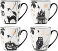 Lenox Coffee Mugs, Vintage Haunted Halloween 12 Oz Mugs Set of 4, Porcelain, Assorted Drinkware Set, Spooky Fall Decor, Dishwasher Safe, Microwave Safe, Halloween Decor Indoor (White/Black 4 Piece)